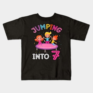 Jumping Into 7 Year Old Birthday Trampoline 7Th Party Kids T-Shirt